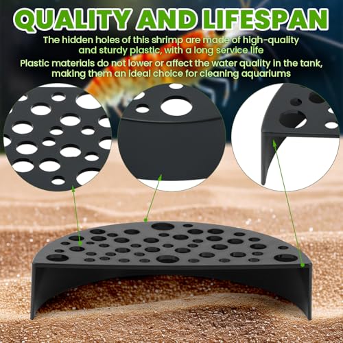 Shrimp Cave Hideouts 2 Pack, Aquarium Hiding Spots for Shrimp Tanks, 4.65 in Diameter x 2.59 in Tall, Aquarium Safe Plastic, Black Tunnel Hideout for Breeding and Molting