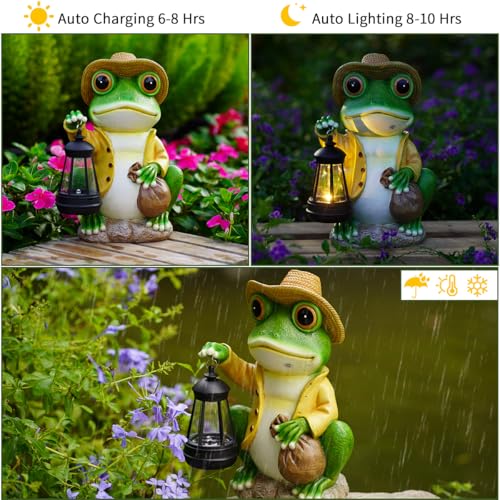 twinbling Frog Garden Statue with Solar Lantern - Large 13 in Solar Frog Statue Outdoor for Yard, Patio, Porch, Lawn and Balcony Decorations, Gift for Gardeners and Housewarming - size: Large Frog