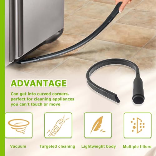25 inch Flexible Vacuum Crevice Attachment Tool Crevice Brush Tool Kit for Vacuum Hoses Accepting 1-1/4"(32mm) or 1-3/8"(35mm) Inner Diameter Attachments 24.4inch