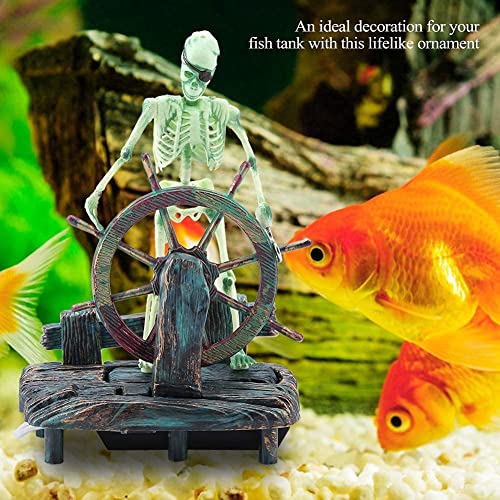 Mesee Aquarium Pirate Captain Decoration, Skeleton Seaman Landscape Fish Tank Decor, Undersea Air-driven Aquatic Ornament Decorations for Home Fishing Tank/Arts Crafts/Decorating