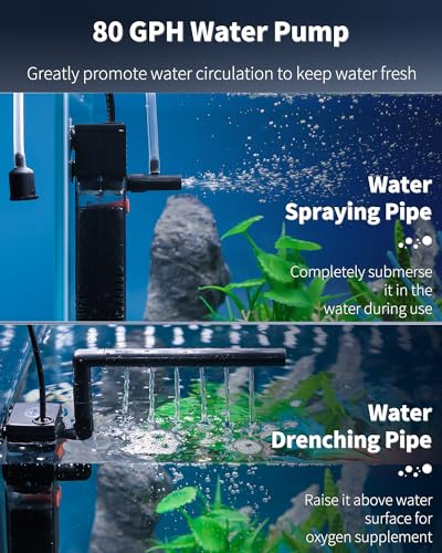 Pawfly Internal Aquarium Filter with 80 GPH Water Pump Quiet Submersible Bio Sponge Foam Filter for 10 to 20 Gallon Fish Tanks Small Multifunctional Filter for Filtration Circulation and Oxygenation - size: 10-20 Gal