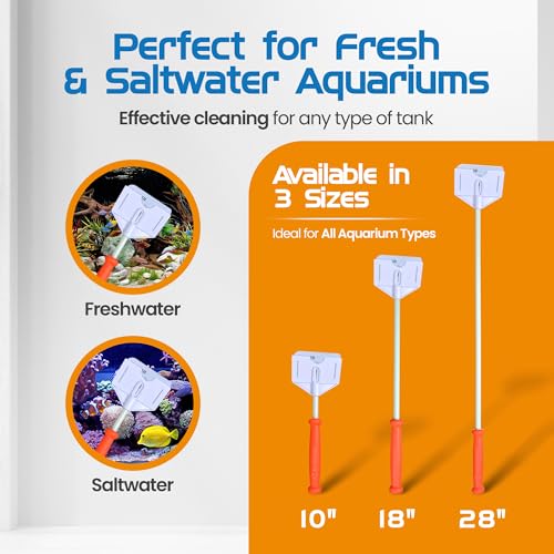 FLIPPER Platinum Hand Algae Scraper – Aquarium Glass and Acrylic Cleaner with Precision Scraper Design, Fish Tank Cleaning Tool for Freshwater & Saltwater Aquariums (28” Rigid Shaft) - size: 28 Inches