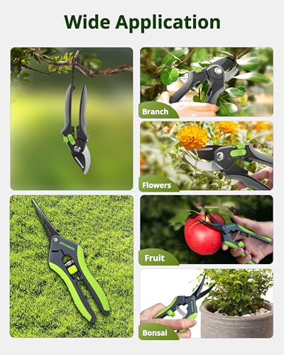 Gardening Scissors, Sharp Plant Trimming Scissors for Precise Cuts, Stainless Steel Pruning Shears Bonsai Clippers, 8.5" Bypass Garden Clippers and 6.5" Curved Garden Shears 2 Pack - style: 6.5" Curved & 8.5" Bypass