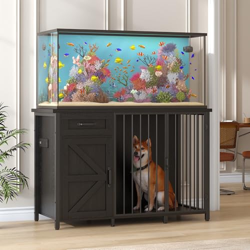 kepptory 55-75 Gallon Fish Tank Stand with Dog Crate, Multifunctional Aquarium Stand with Cabinet and Power Outlets for Larger Aquariums and Versatile Use (Black) - color: Black, size: 48.8"L x 19.7"W x 32.7"H