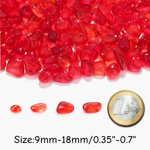 YATOJUZI Aquarium Gravel Fish Tank Rocks 0.85lb Sea Glass Stones for Crafts Decorative Frosted Glass Pebbles for Aquarium Fish Tank Vase Filler DIY Home Decor (Red) - color: Red
