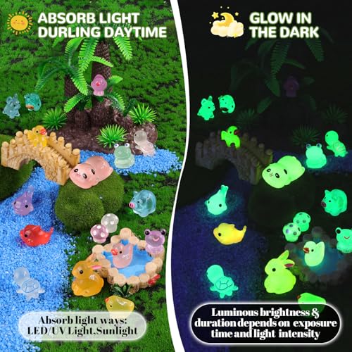 110PCS Mini Resin Animals Miniature Figures to Hide,Tiny Cute Figurines Glow in Dark, Little Animal Small Accessories for Topper Desk Garden Dollhouse Landscape Aquarium Ornaments Crafts & Decor - color: Luminous Animals B-110pcs