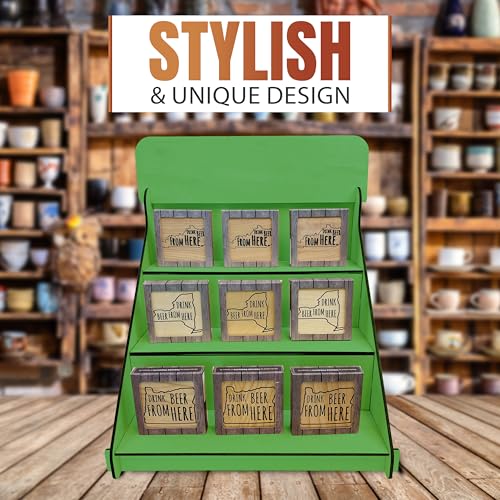 Wooden Portable Retail Table Display Stand Countertop 3 Step Riser Craft Shows, Farmers Markets Tradeshows |No Hardware Assembly Flat Pack Soap Display CBD Jewelry Spices Cups Tumblers Coasters | Green - color: Green