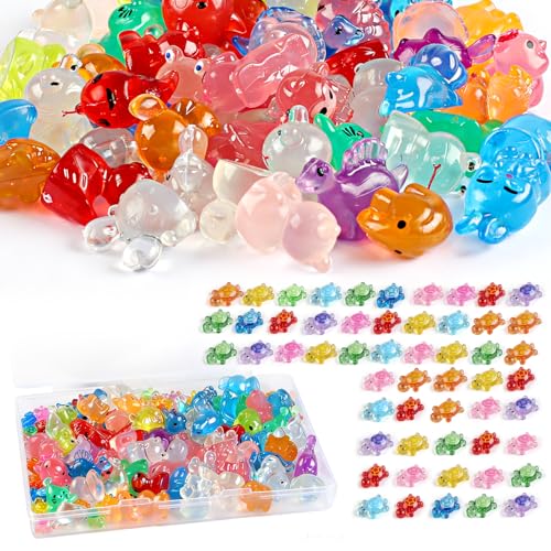 60Pcs Luminous Mini Resin Turtles and 60pcs Mini Resin Animals Styles Variety Tiny Animal Figurines Bulk for Micro Fairy Garden Landscape Accessories Hide Crafts Decor Aquarium