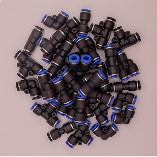 40PCS Quick Release Pneumatic Connectors,Push to Connect Fittings,Air Line Pneumatic Fittings including 10Splitters 10Elbows 10Tee 10Straight for 5/16"tube(black and blue) (8mm-5/16") - size: 8mm-5/16"