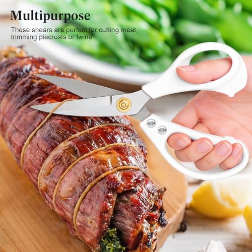 All Purpose Kitchen Scissors, Kitchen Shears Heavy Duty - Dishwasher Safe Food Scissors- Multipurpose Cooking Shears for Meat Poultry Food, Herbs, and Fish, Comfort Grip Handles, White - color: White