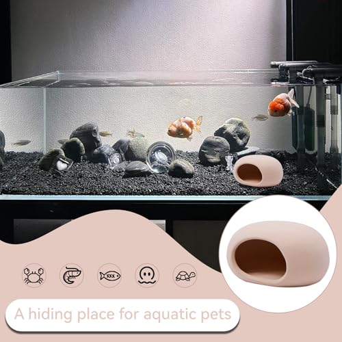 Saim Aquarium Decorations Ceramic Cave, Betta Fish Tank Accessories for Shrimp Cichlid Hiding Breeding Small Fish Bowl Hide Ornaments Betta Toys Hideout House - Natural Color