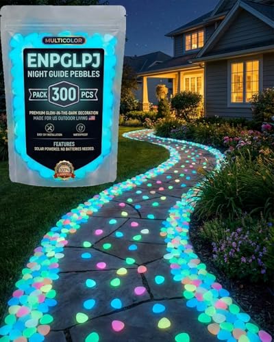 Colorful Glow in the Dark Garden Stones Night Guide Pebbles Luminous Rocks Outdoor Pathway Walkway Yard Patio Fish Tank Aquarium Stepping Decor Landscape Waterproof Solar Magical - color: Blue, size: 300pcs