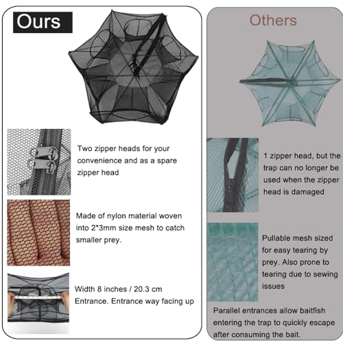 Drasry Black Fishing Bait Trap Foldable Fish Net for Minnow Crab Crayfish Crawdad Shrimp Trap Cast Net Dip Cage Collapsible Easy Use 4 6 Hole Fishing Accessories - color: Black, size: 27.6*10.2 in（ 70*26 cm）, style: 1pcs 4 Entrance Holes