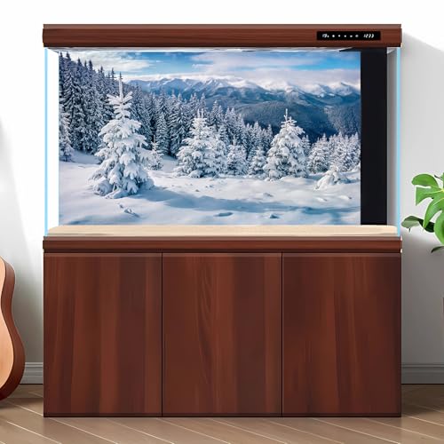 Winter Snow Aquarium Background Splendid Snow Capped Mountain Forest Fish Tank Background Snowy Frosty Fir Trees Valley Landscape Terrarium Backgrounds White Wonderland Tank Backgrounds 24x12in - color: Grey_Light Blue, size: 24(W)x12(H)inches/ 60(W)*30cm