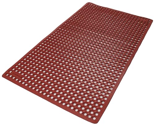 Rhino Mats K-Series Commercial Drain Mat (Terra Cotta) – 3' x 5' x 0.5” Anti-Fatigue Rubber Floor Mat for Kitchens, Bars, Pool, Gym | Non-Slip Molded Rubber Mat with Posi-Trac Underside - size: 3' x 5' x 0.5" Terra Cotta