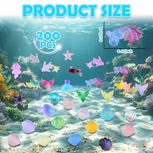 200 Pcs Mini Resin Ocean Animals Miniature Plastic Fish Aquarium Decorations Tiny Sea Animal Variety Figurines to Hide for DIY Crafts Fairy Garden Dollhouse Micro Landscaping Fish Tank