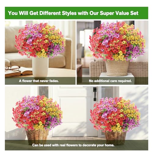 Artificial Flowers Fake Plants for Outdoors Spring Decoration, 13Bundles Silk Realistic UV Resistant Faux Flowers for Outside Planter Porch Yard Patio Garden Home Indoor, Mix - color: Mixed2, size: Artificial Flowers(13 Pcs)