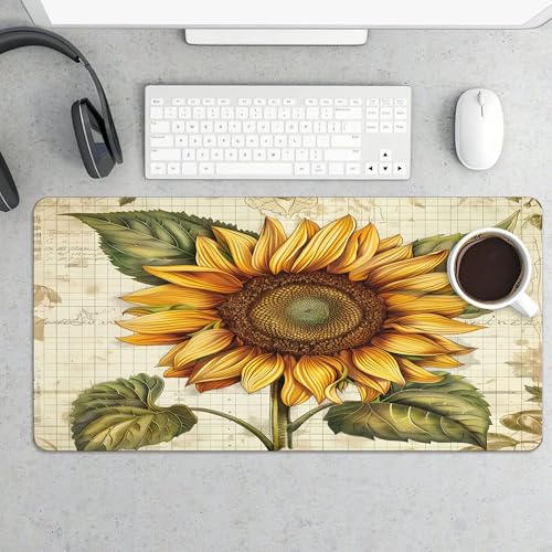 XXL Gaming Mouse Pad Sunflower Vintage Flower XXL Gaming Mouse Pad Large Desk Mat Protector for Desktop, Anti-Slip Rubber Extended Computer Keyboard Mat Writing Pad, 15.7 * 35.4 in,B-1482 - color: B-1482, size: 15.7*35.4 In