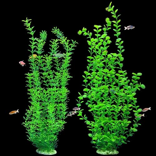 23.6 Inch Tall Aquarium Plants – Large Lifelike Artificial Fish Tank Decorations, Fish Tank Plants Plastic, 2 Pcs Adjustable Length, Durable & Safe for Freshwater/Saltwater Aquariums (Green) - color: Green (Style A)