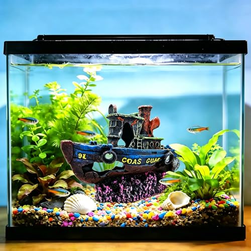 Fish Tank Decoration - Sunken Ship Aquarium Decoration Fish and Shrimp Aquatic Pets can Rest and Hide in Caves (Type-c) - color: Type-c