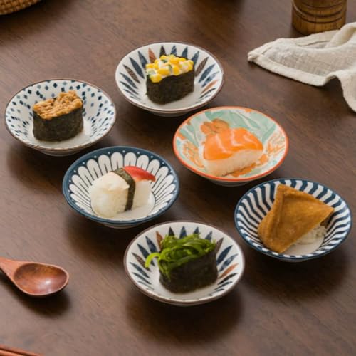 4 Pack 3 oz Cute Japanese Soy Sauce Dish Small Dipping Sauce Bowls Ceramic Sushi Dipping Bowls for Sushi,Side Dish,Ketchup,Dips,Condiment,Snack,BBQ Party - color: Navy Blue