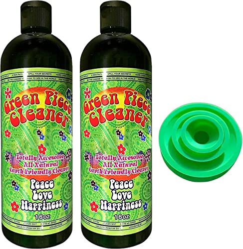 Green Piece® Glass Cleaner 2 Bottle-16 oz (Made in USA) - with Set of 3 Silicone Plugs - Excellent for Scent Proofing and Cleaning - style: 16 Fl Oz (2-Pack) + Three Green Magnetic Scrubbers