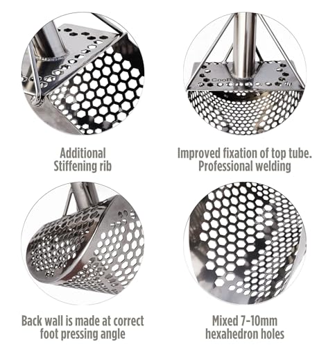 Sand Scoop Shovel Metal Detector Monstrik V1, Sand Scoops Treasure Detecting, Metal Detector Hunting Tool, Stainless Steel, Mixed Hexahedron Holes