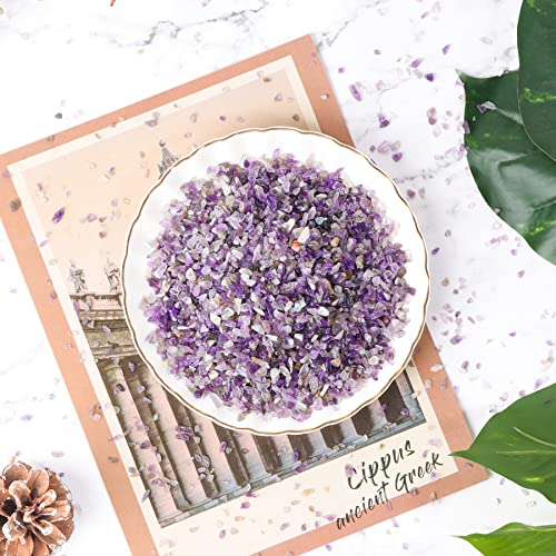 T4U Tumbled Chips Stones Crushed Crystal Quartz 2 LB, Irregular Shaped Gravels Pebble Healing Stones, DIY Smoothed Rock for Potted Plant,Resin Art,Vase Fillers Aquarium Gravel Rocks (Amethyst) - color: #1 - Amethyst, size: 2 LB