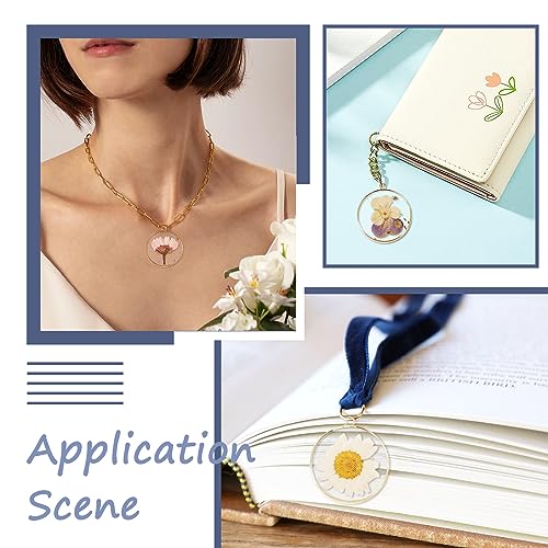 Transparent Flower Resin Charms Round Gold Edge Dried Floral Pendants Flat Round Clear Gold Foil Floral Charms for Necklace Bookmark Keychain Jewelry Making - color: Flower-3