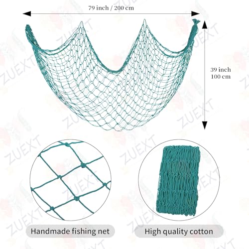 ZUEXT Aqua Decorative Fishing Net 80x40 Inch, 2 Pack Large Picture Fish Net, Wall Photo Hanging Fishnet for Nautical Mermaid Pirate Ocean Themed Hawaii Beach Under the Sea Party Decorations - color: Aqua, size: 80" x 40" - 2 Pack