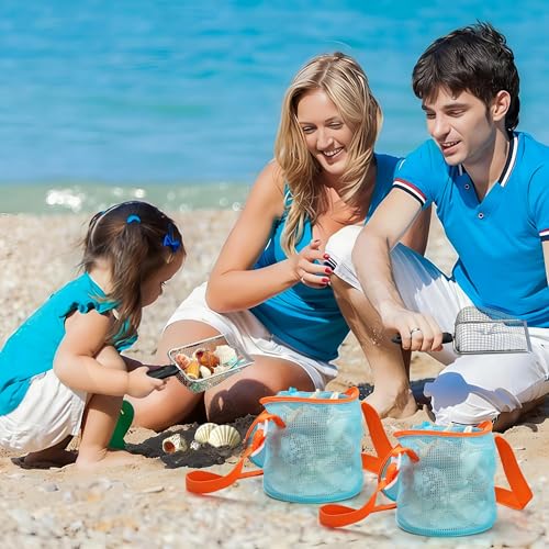 2PCS Beach Mesh Shovel with 2PCS Mesh Beach Bag for Sand Filter and Collect Shells Sand Sifter Scooper and Shell Collecting Bags Sands Sifter Shell Collecting Tools for Boys Girls Kids Beaches Toys
