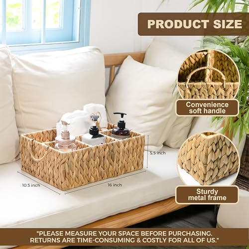 KOKODO Divided Storage Basket Woven Natural Basket Hyacinth for Organizing Bathroom Kitchen Shelves Office Supplies Organization Everyday Wicker Storage Baskets 4 Section Rectangular Tray - color: Divided 4-section