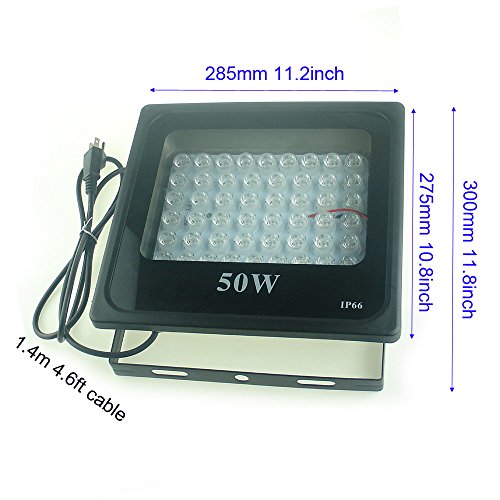 QUANS 50W Ultra Violet UV LED Light for Curing Glue Blacklight Fishing Aquarium Glow in the Dark Special Effects, 110V US Plug (50 Watt)