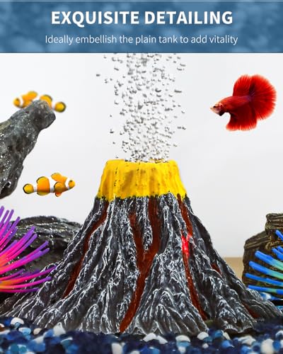 Uniclife Aquarium Volcano Ornament Kit with Air Stone Bubbler Fish Tank Decorations - color: Yellow