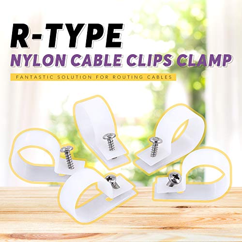 Swpeet 60 Pack White 1 Inch Nylon Plastic R-Type Cable Clips Clamp Kit, Nylon Screw Mounting Cord Fastener Clips with 60 Pack Screws for Wire Management - color: White, size: 1 Inch