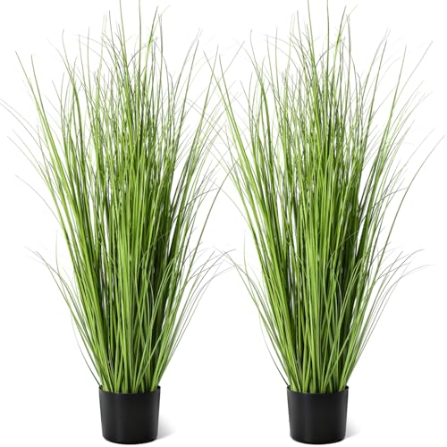 Jexine 2 Pieces Tall Artificial Grass Plant Potted Artificial Greenery Floor Plants Fake Pampas Grass Tall in Pot for Housewarming Gift House Garden Bathroom Lobby Indoor Outdoor (Spring,4 ft) - color: Spring, size: 4 ft