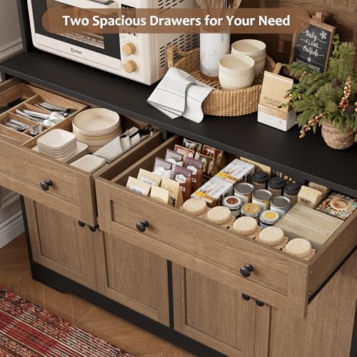HOSTACK 75.4" Tall Kitchen Pantry Cabinet with Charging Station, Modern White Kitchen Hutch with Microwave Stand and Wine Rack, Large Food Pantry Storage Cabinet with Glass Doors and Drawers, Brown - color: Black/Brown