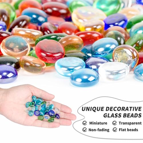 1 LB Flat Glass Beads, 150PCS Small Glass Marbles, Mini Flat Round Pebbles for Vase Filler and Floral, Fish Tank Rocks Decorative Gemstones for Home and Aquarium Décor,Mixed Green and Blue - color: Green-blue