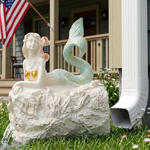 Mermaid Statue Outdoor, Garden Sculpture Figurines for Lawn and Patio Decor, Durable Resin Yard Art, Enchanting Mermaid Design, 10.6" High, Pink Finish for 3"x 4" Decorative Gutter Extension - color: Pink