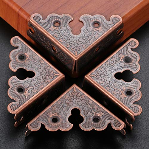 dophee 4Pcs Decorative Corner Protectors, Retro Style Edge Safety Guards Covers for Picture Frame Album Jewelry Box Gift Box Wooden Case Chest Tables Cabinet Furniture, 1.34"x1.34"-Red Copper - color: Red Copper