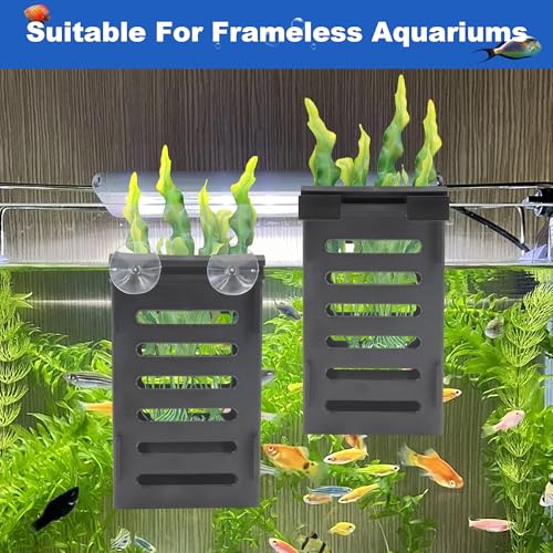 4 PCS Aquarium Plant Holder with 24 Hooks and 8 Suction Cups, Hanging Plant Holder for Fish Tank, Aquatic Plant Pots for Aquarium Decorations Plants, Hanging Aquatic Planter Cups (Black)