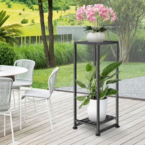 LUBORN Plant Stand Indoor Outdoor, Wrought Iron Plant Stands 2 Tier Heavy Duty Metal Pedestal Stand Decorative Flower Stand for Patio Garden Deck Living Room
