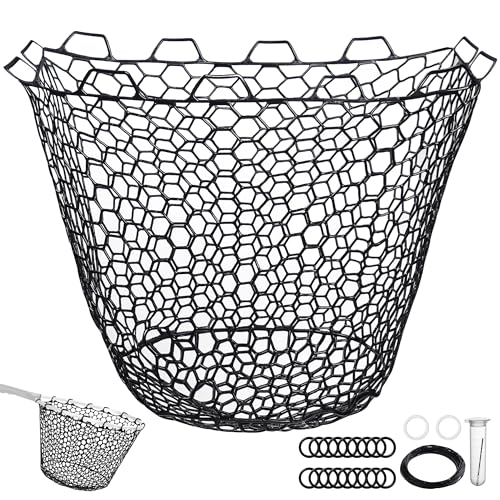 Riverruns Rubber Net Replacement with Repair Kit Fly Fishing Net Replacement Knotless Netting Bag for Rubber Fishing Net, Catch & Release - color: Black, size: 21.7" Dia x 15.8" Depth (67.7" Circumference)
