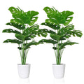 SAJANDAS Set of 2 Artificial Monstera Deliciosa Plants in Pots, Fake Tropical Palm Tree with Greenery Leaves Stems, 28 Inch Artificial Cheese Plant for Home Bathroom, Office, Windowsill Decor - size: 28 inch