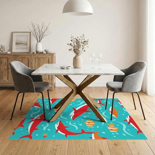 5'x7' Washable Contemporary Shark Area Rug, Turquoise Flatwoven Floor Covering Non-Slip Chair-Friendly Carpet for Dining Room, Under Table, Home Office | Ref:2070035 - color: Blue/Pattern 12, size: 5' x 7' (Rectangular)