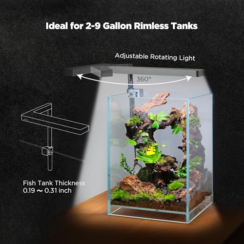 ONF Flat Nano 15W Full Spectrum Aquarium Light, 4 Level Dimmable Plant Light, IP54 Waterproof Freshwater Use Only, Suitable for 2-9 Gallon Rimless Fish Tanks, Terrariums, & Potted Plants, Silver - color: Silver, size: Flat Nano