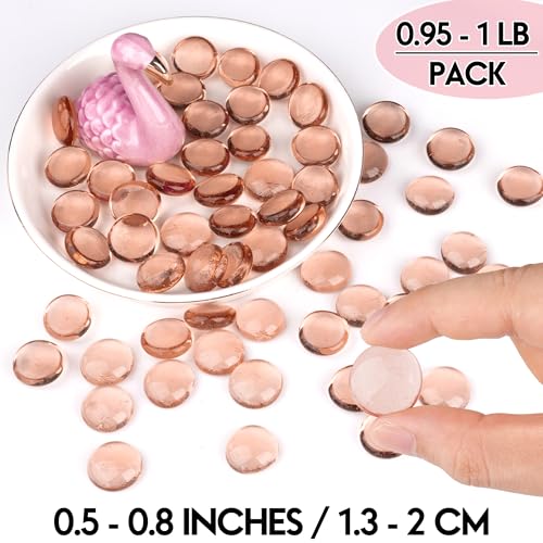 Glass Marbles, 0.97 LB Transparent and Smooth Flat Glass Beads for Vases, Mosaic Gem Pebbles for Aquarium Decor, Floral Arrangements, Mancala Stones, Vase Filler and Crafts, Pink - color: Pink