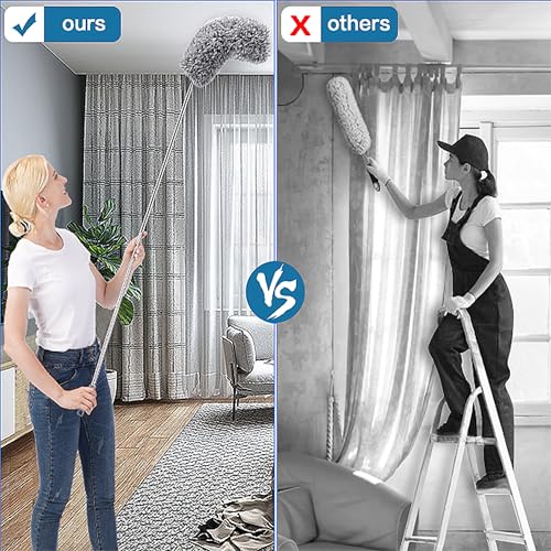 Microfiber Feather Duster, Duster with Extension Pole 30-100 Inches,Ceiling Fan Cleaner Duster Retractable Gap Dust Brush Cleaner for Cleaning Cobweb,High Ceiling,Blinds, (Dark Gray)