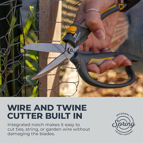 Woodland Tools Utility Snips – Super Duty Garden Snips with Serrated Trimming Scissors, Knife Edge, Wire and Twine Cutter, Stainless Steel Construction, Sheath Included – Plant Scissors for Yard Work - style: Super Duty Snip