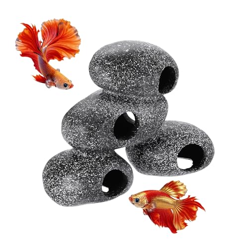 Aquarium Decorations Rocks, 6.9x2.8x5.5 Inch Betta Hide Resin Realistic Fish Tank Ornaments, (Grey), Intended for Small Fish/Shrimp/Guppy - size: 6.9x2.8x5.5 Inch